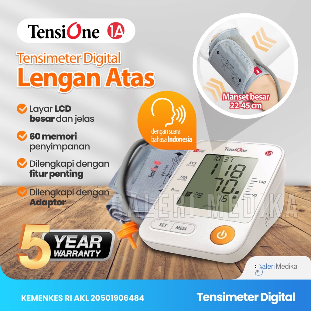 Tensimeter Digital TensiOne 1 A Onemed - Dengan Suara + Adaptor