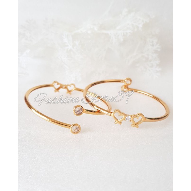 Gelang Bangle Double Love Permata Flexibel 2 Sisi Multifungsi perhiasan lapis emas 18k Impor Yaxiya Xuping Gelang Bangle Free size bahan Elastis