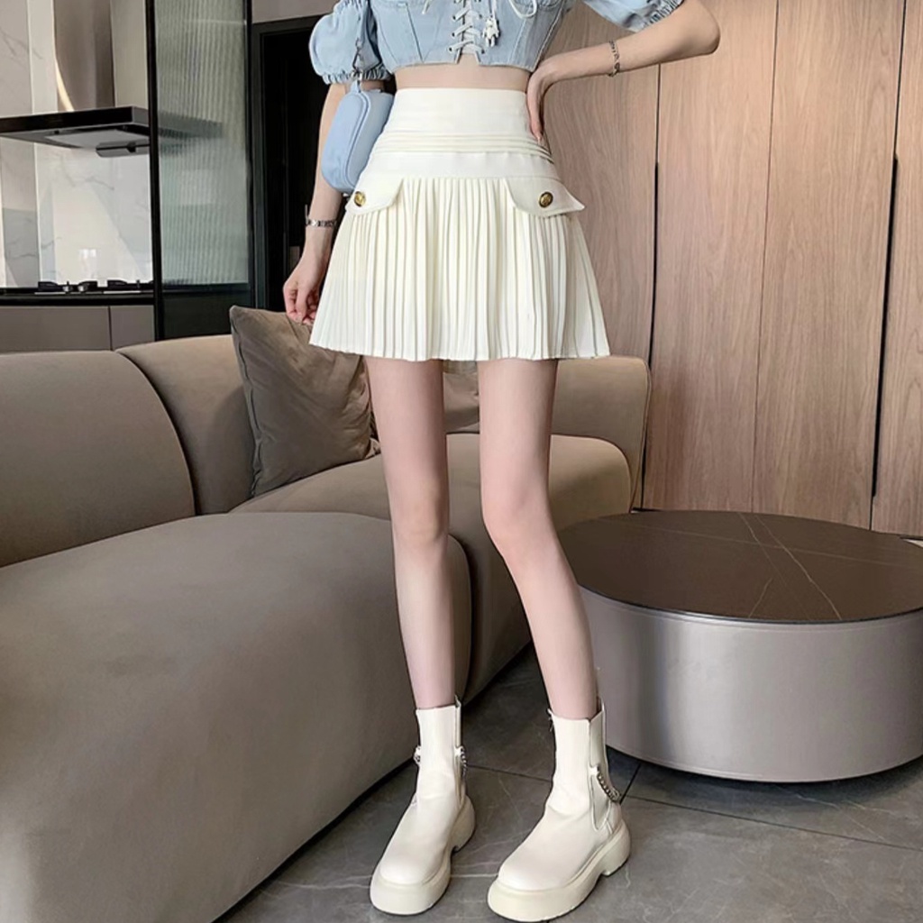 Women Mini Skirt Pleated Plain Rok Pendek Lipit Wanita 2103 (S-XL)