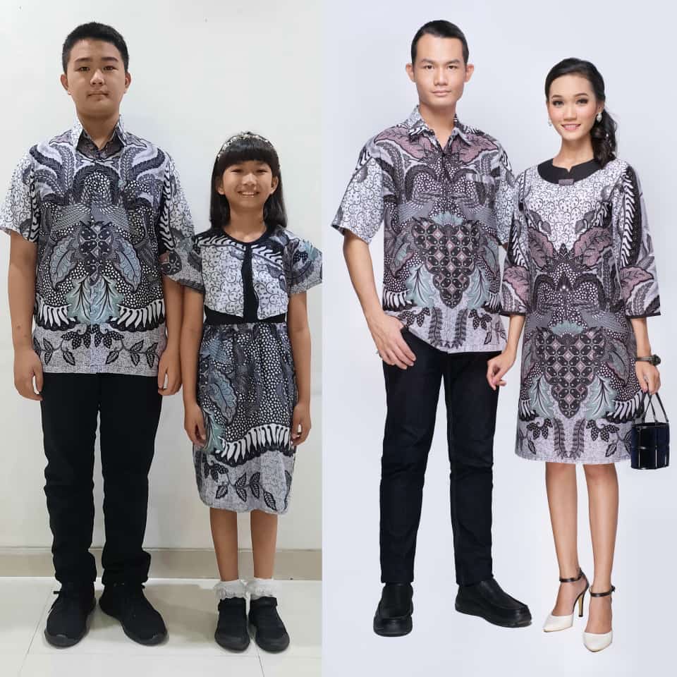 Couple Sarimbit dress/tunik MORINA POLA DAUN Abu Jumbo M-5L