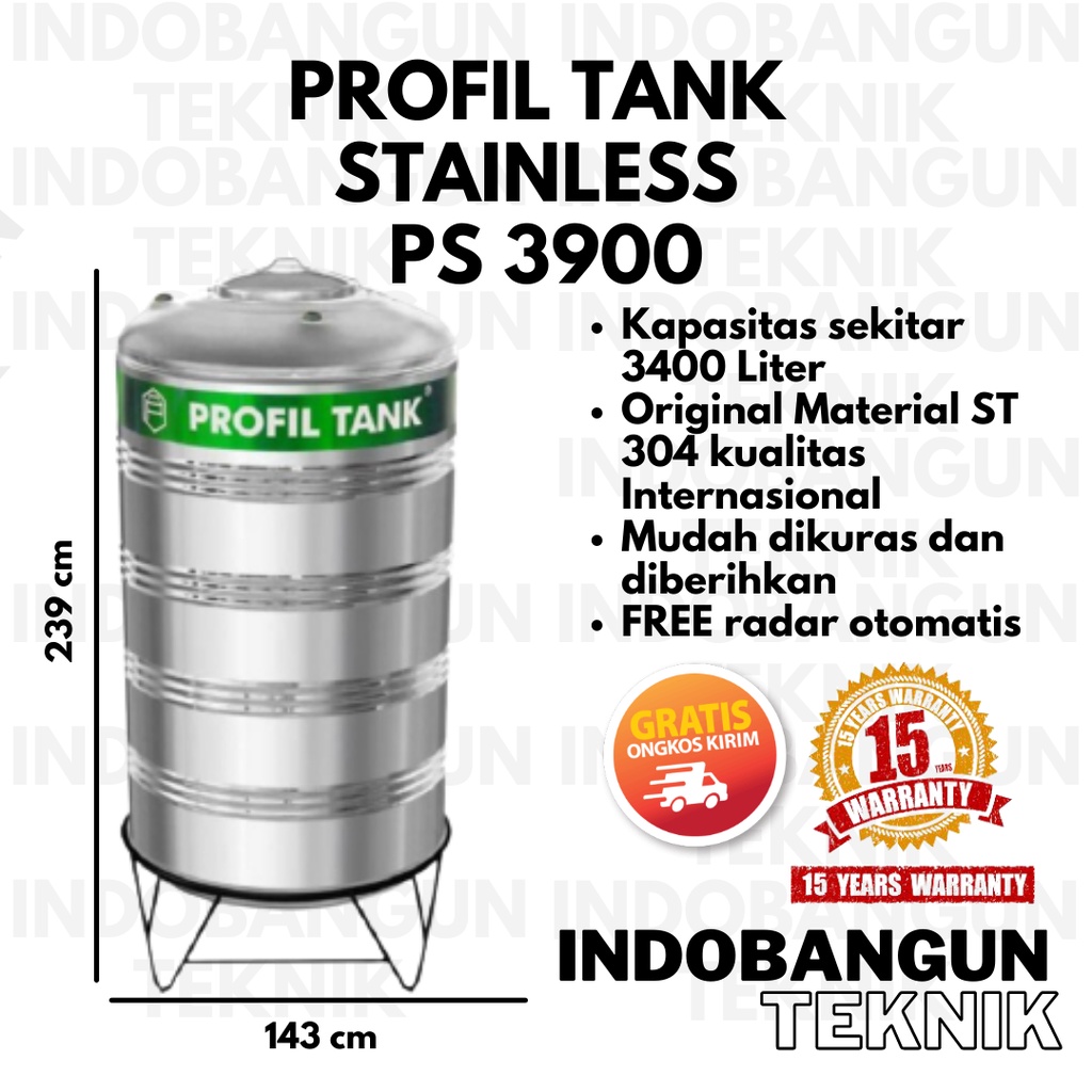 Toren Air Tangki Air Tandon Air Profil Tank Stainless PS 3900 (3046 Liter) 4000 Liter Dengan Kaki Murah Bergaransi