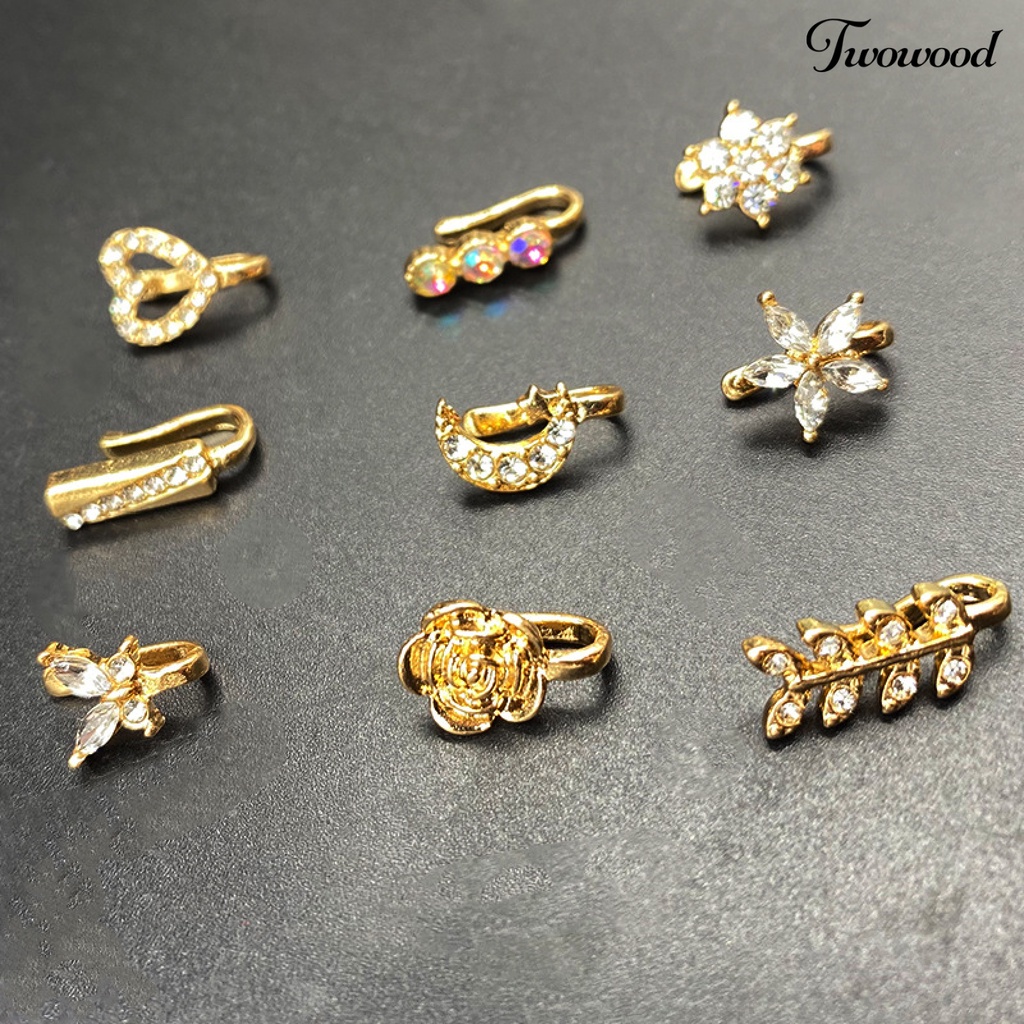 9pcs Anting Stud Hidung Bentuk Bunga Bulan Aksen Berlian Imitasi Untuk Pesta