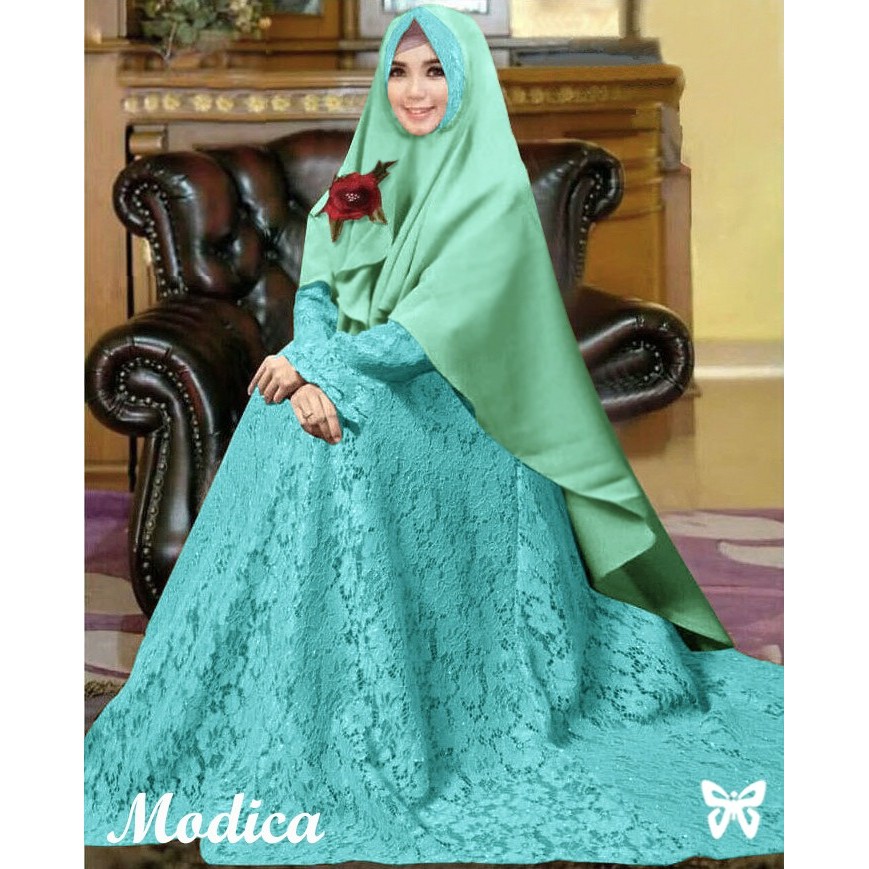 D02 Modica syari, maxi brukat lapis furing seleting depan, pinggang belakang karet