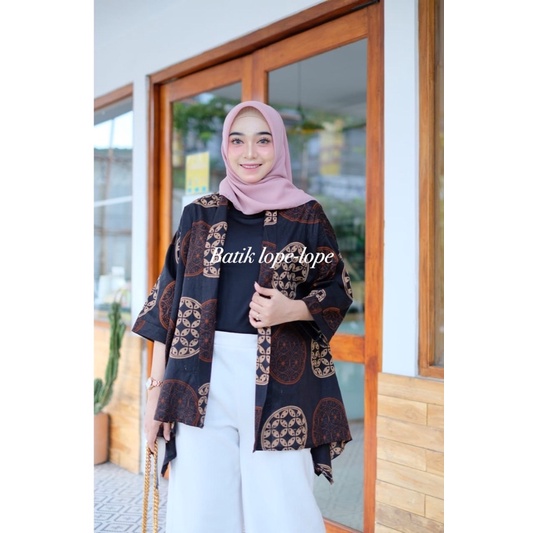 Blezer Murahh Batik Lawasan Coklat Sogan Outer Wanita Modern-Bola