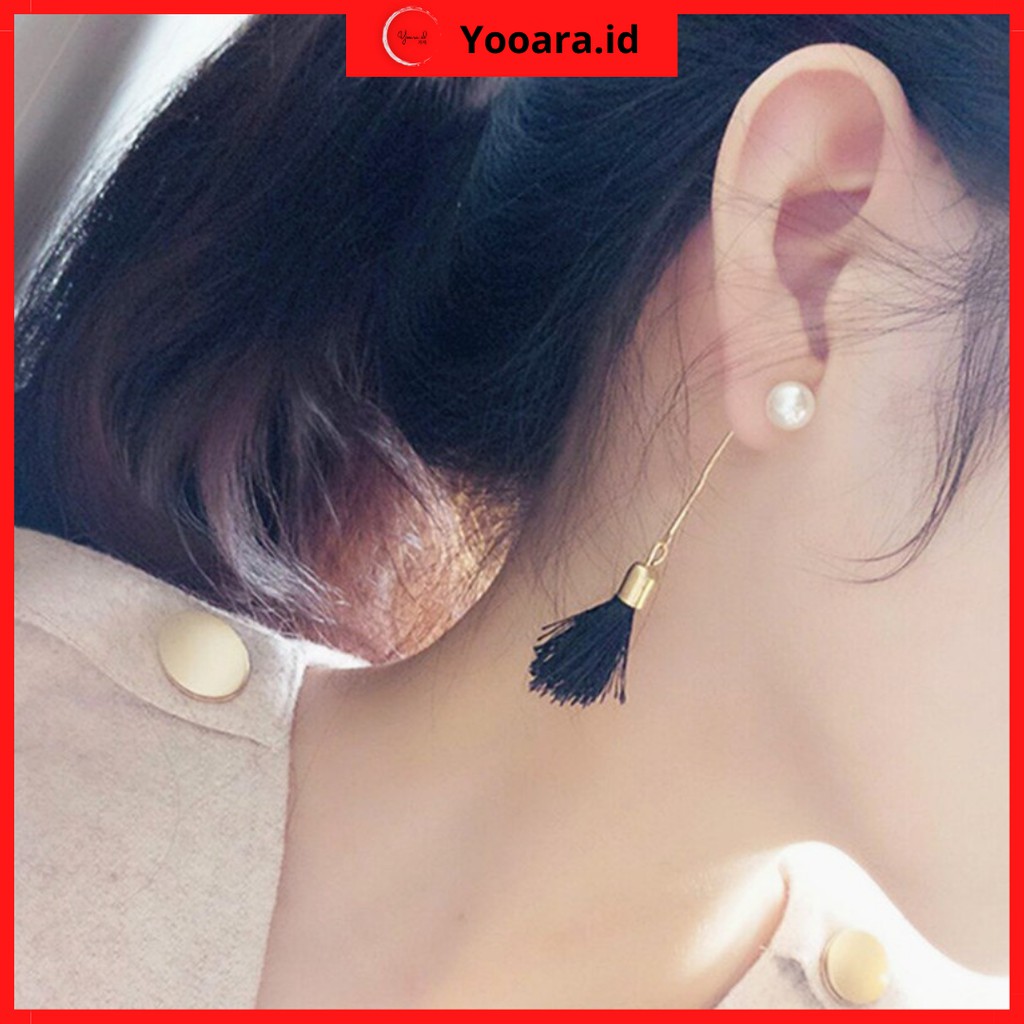 Anting-Anting Untuk Wanita Panjang Rumbai Anting-Anting Bohemian Hitam Dan Putih Mutiara Imitasi