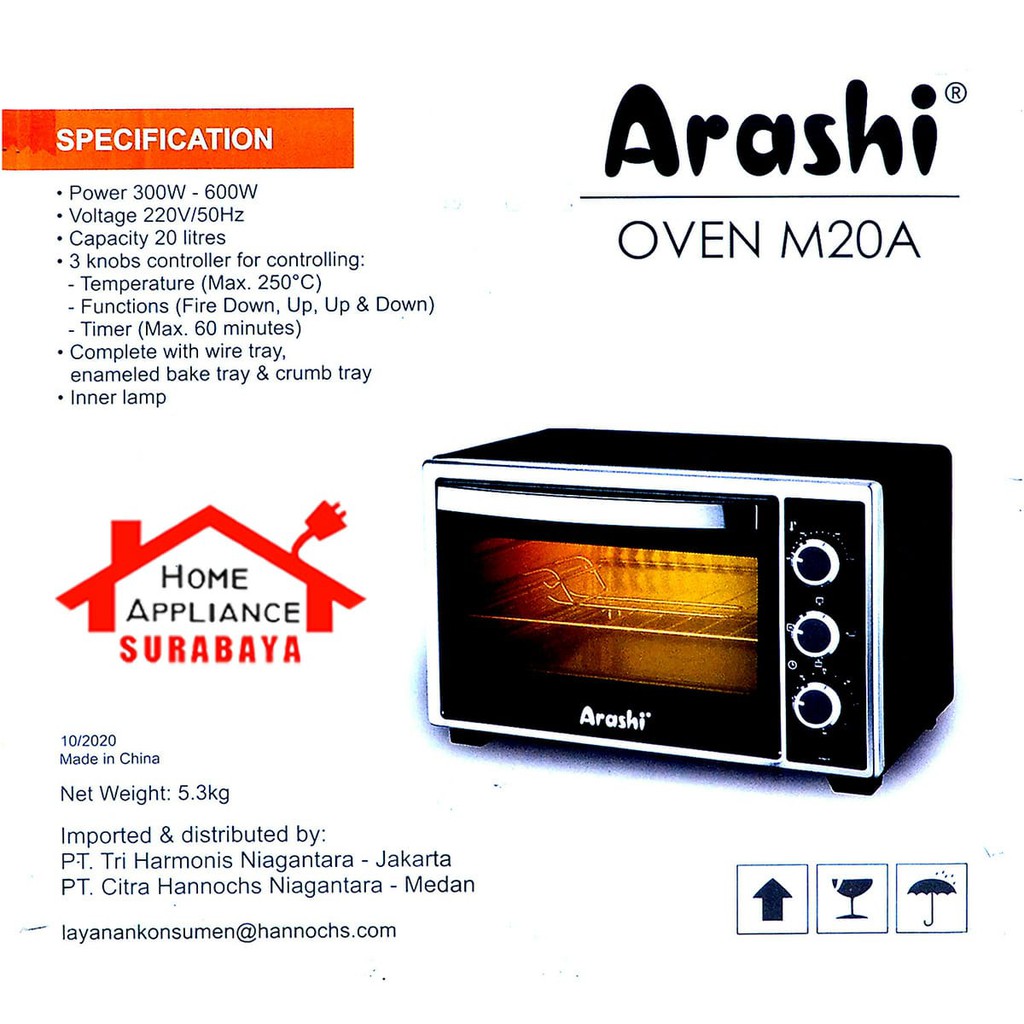 Electric Oven Listrik Arashi Low Watt Kapasitas 20 Liter M20A