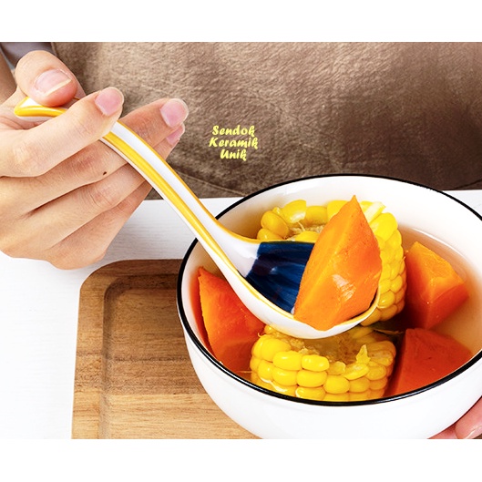 ISI 2 PCS Sendok Keramik Unik sendok makan keramik sendok kuah keramik tebal Japan style sendok ramen-5