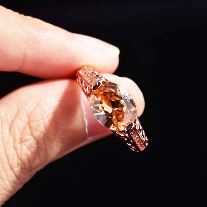 Fancyqube Cincin Pernikahan Warna Rose Gold Champagne Morganite Ziron Hollow Gaya Vintage Untuk Wanita