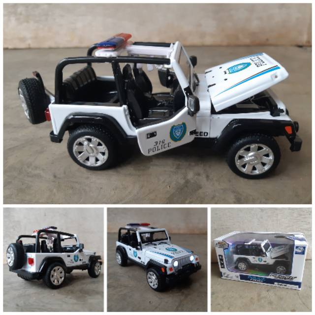 Diecast Jeep Wrangler Police Alloy - Miniatur Mobil Polisi Metal