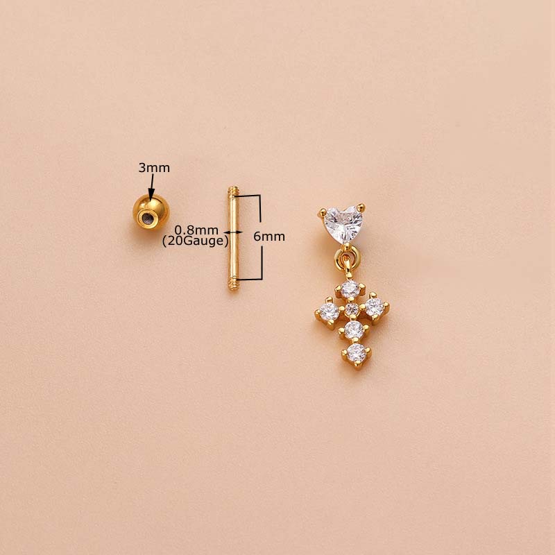 1 Pc Anting Stud Desain Rantai Silang Menjuntai Bahan Stainless Steel Warna Emas Perak