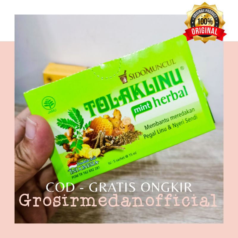 TOLAK Linu per box HERBAL SIDOMUNCUL RASA JAHE DAN MINT - MEREDAKAN PEGAL LINU DAN NYERI SENDI