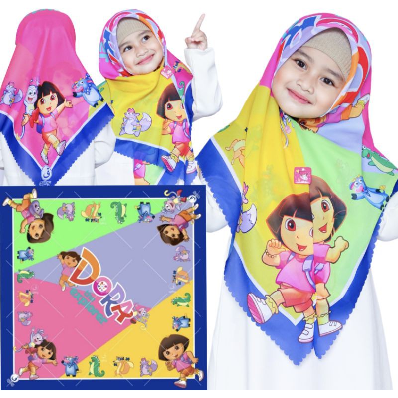 VOAL PRINTING ANAK MOTIF DORA / HIJAB ANAK DORA / JILBAB ANAK DORA / KERUDUNG ANAK DORA