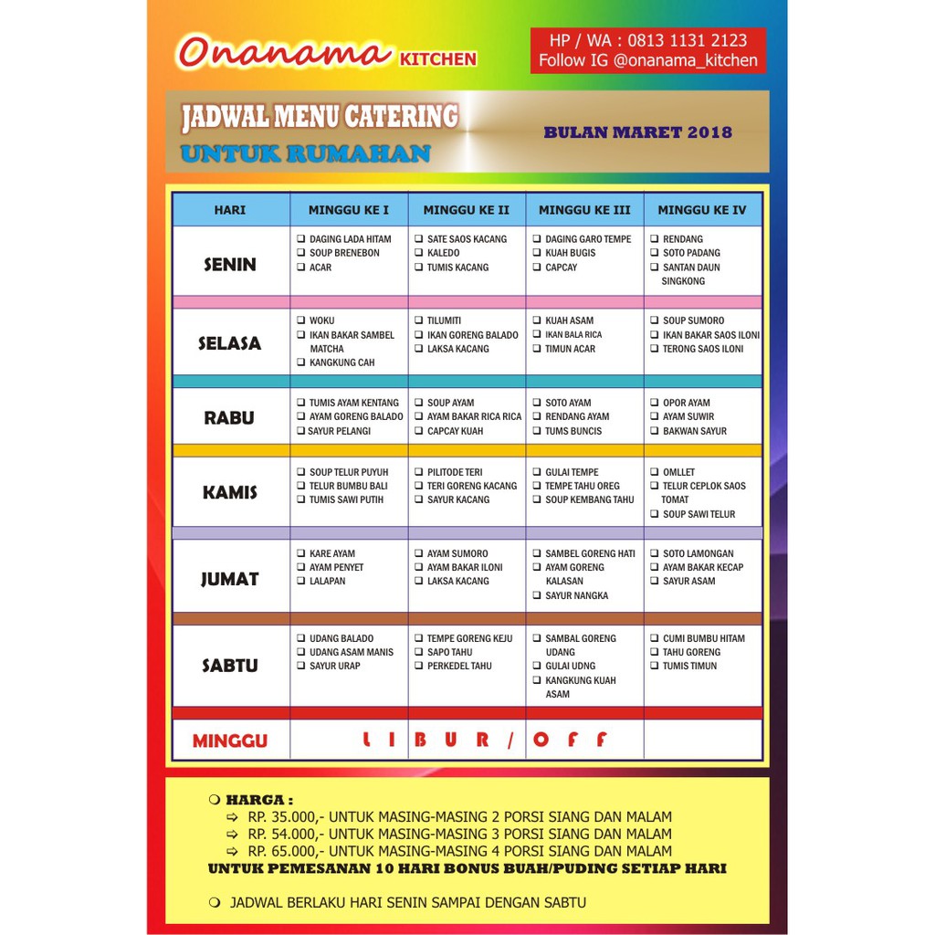 Katering Paket Catering Rumahan Harian Untuk 3 Orang Atau 6 Porsi Indonesia