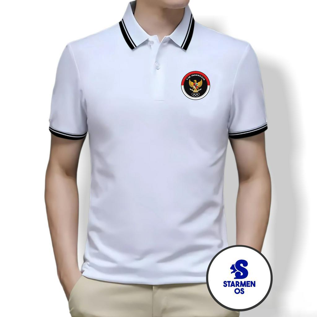 Kaos Polo Shirt Pria Kerah List Putih Logo GARUDA TIM INDONESIA SEA GAMES 2023