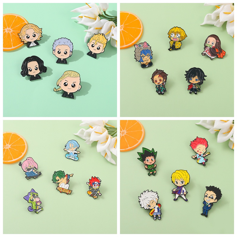 5pcs / set Bros Pin Enamel Desain Anime Tokyo Avengers Demon Slayer Hunter Untuk Ransel