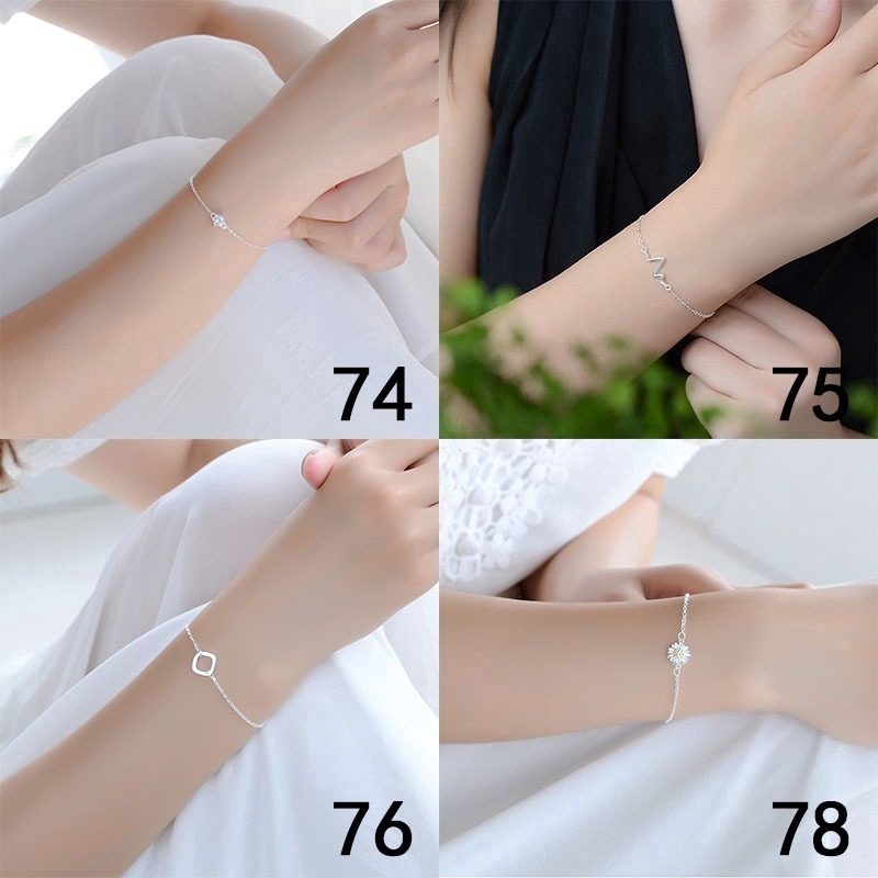 Gelang Rantai Perak Hati Heart Silver Chain Bracelet Flower Crystal Women Jewelry Accessories