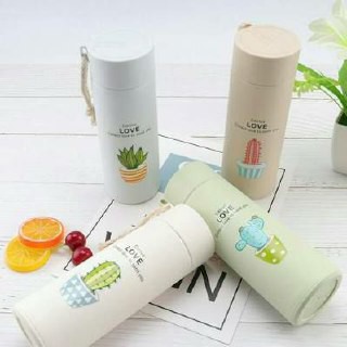 [LOCAL] - KAKTUS Botol Minum Kaca Motif Kaktus 400ml Stainless Steel