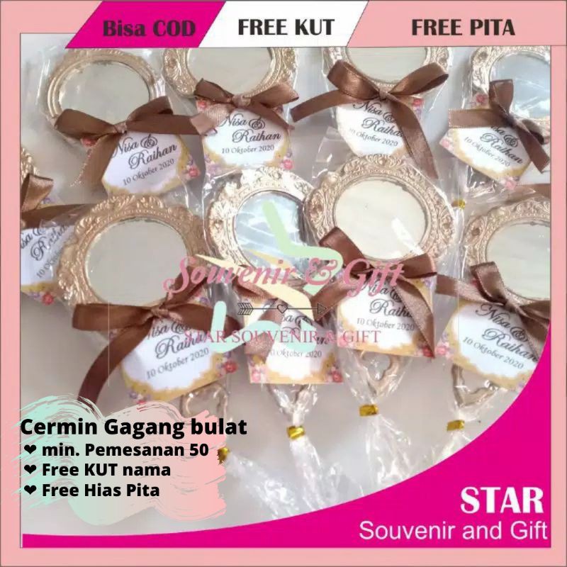 SOUVENIR PERNIKAHAN CERMIN GAGANG BULAT | CERMIN RIAS GAGANG | SOUVENIR MURAH