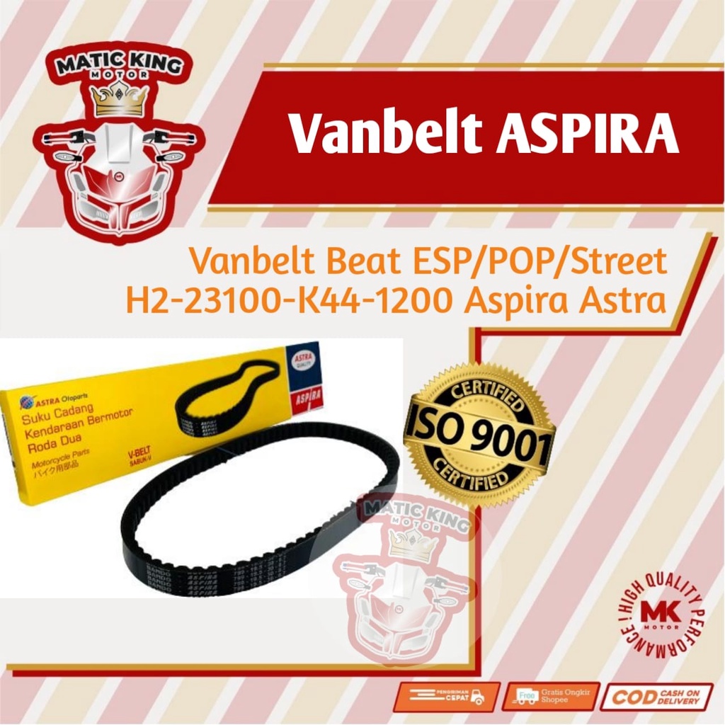 Vanbelt V belt Fanbelt Sabuk V Honda Beat Scoopy ESP POP STREET Aspira Astra Otoparts H2-23110-K44-1200