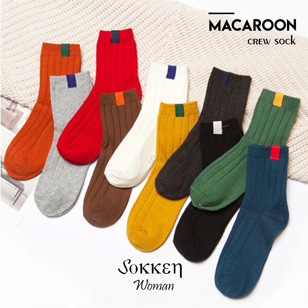 SOKKEN Kaos Kaki Korea Wanita Polos Warna Warni Macaroon SOKKEN Kaos Kaki Korea Wanita Polos Warna Warni Macaroon