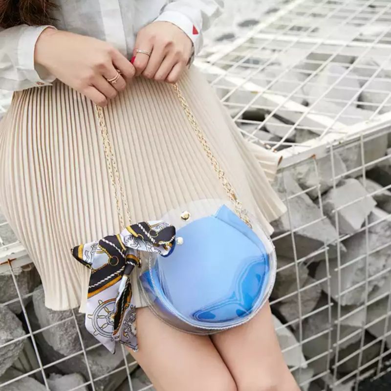 N_B_S / HAZELLA  tas selempang wanita rantai Sling Bag Mini Tas Selempang Rantai Mika Transparant Pvc