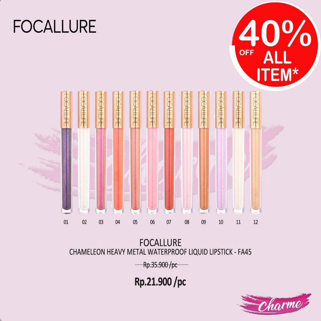 (READY &amp; ORI) Focallure Chameleon Heavy Metalic Waterproof Liquid Lipstick Glitter FA45 FA 45 Lip Matte Lip Cream Tahan Lama Waterproof