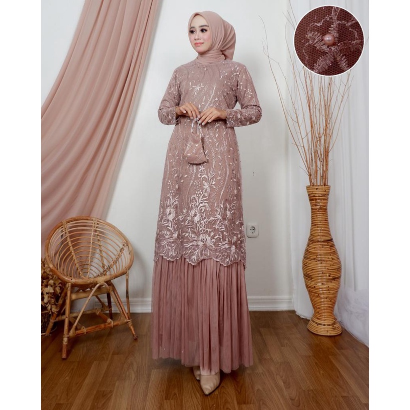 NJM // GAMIS TUTU TILE- DRESS PESTA KONDANGAN MEWAH TERBARU - GAMIS BRUKAT WANITA MODERN TERKINI - B