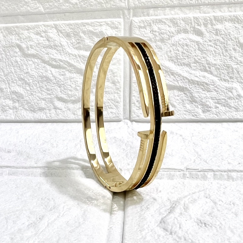 Gelang bangle paku double zircon titanium kualitas import korea anti karat