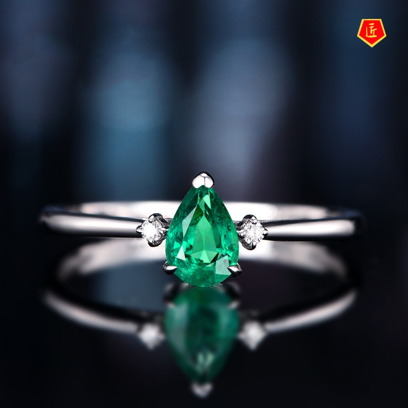 [Ready Stock]Exquisite Elegant Inlaid Carat Emerald Ring