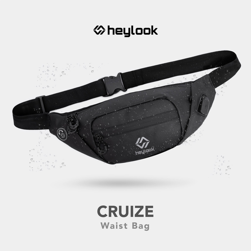 HEYLOOK Project - Waist Bag CRUIZE Waterproof Tas Selempang Pria Slingbag USB Connector Anti Sobek Anti Maling Anti Air Sling Bag Cowok Waistbag Distro Tas Pinggang Terbaru