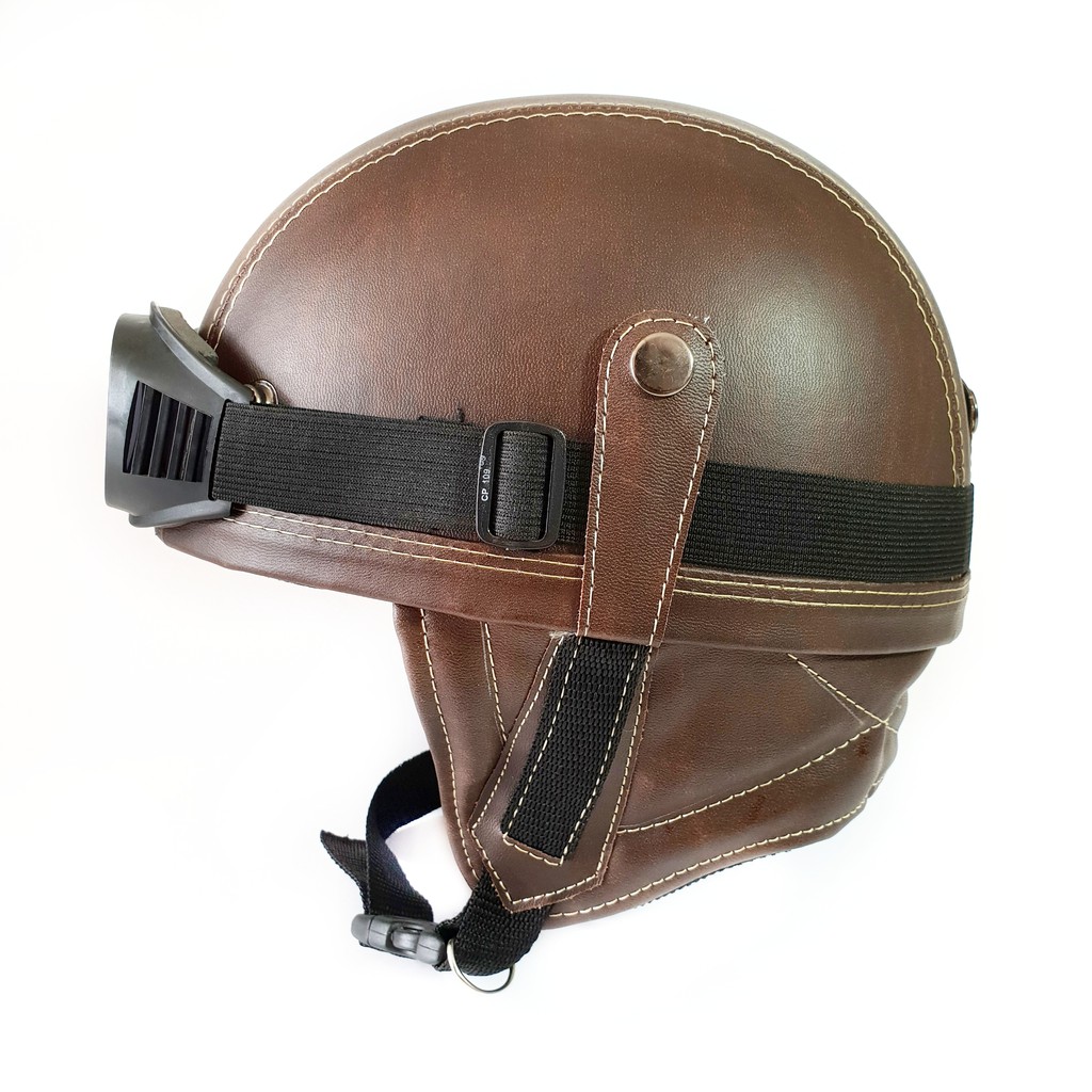 Helm Retro Kulit Casual Series Club Gratis Kaca MataDark Choco