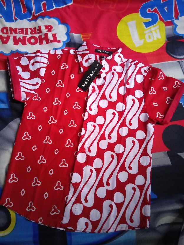 Kemeja Batik Anak Kombinasi Motif Garutan Sewarna By Nattaline