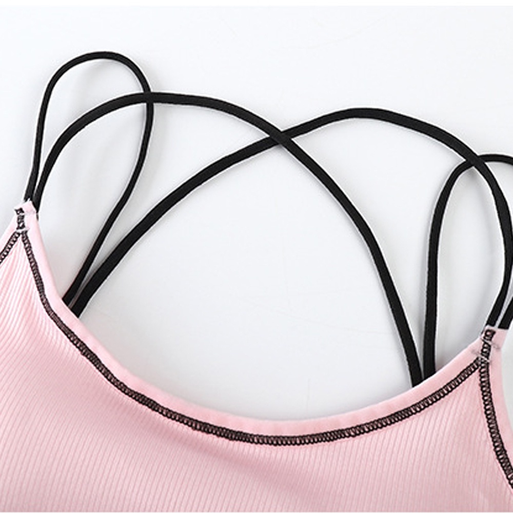 VS - BRA ONLY - Tank Top Crop Bralette Motif Garis Bra Sport Wanita Import Model Silang Warna Warni Tanpa Kawat Bergaya Sexy Korea 0012