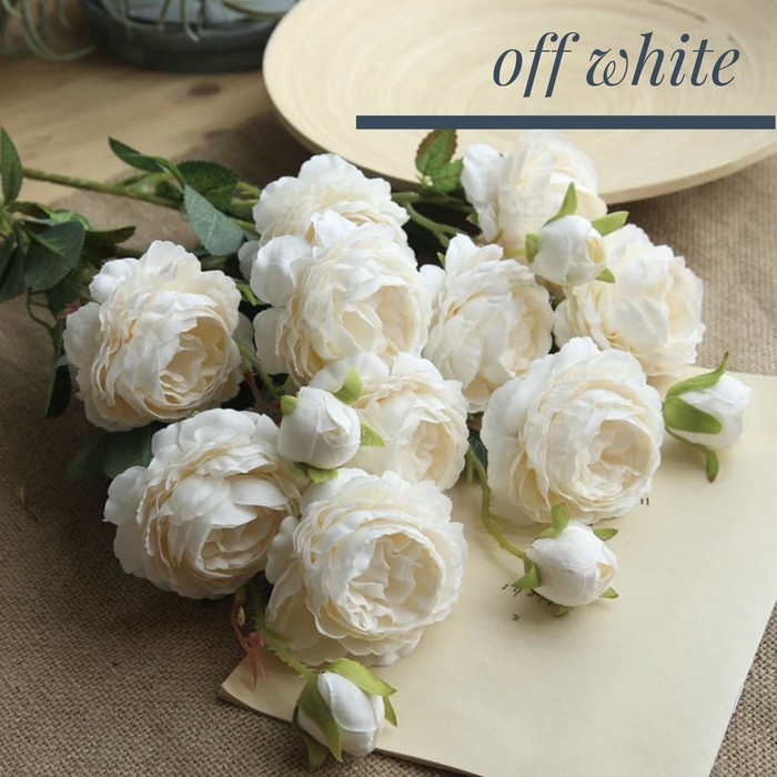 Satu Tangkai 3 Bunga Mawar Artificial Plastik Palsu Hias Shabby Murah