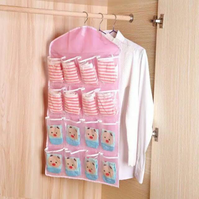 Pouch Hanging Organizer 16 Sekat Korean Set Tempat Celana Dalam Gantung Rak Gantung