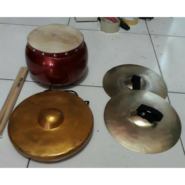 Paket hemat satu set alat musik Barongsai Tambur-Kenong-Simbal