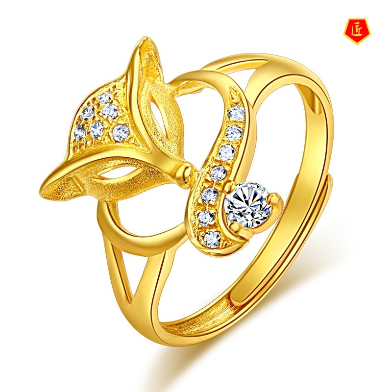 [Ready Stock]Women's Temperament Personality Fox Inlaid Diamond Gold Ring