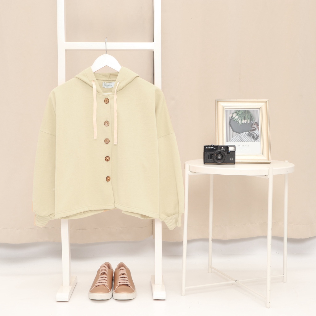 Jaket Wanita Hoodie Flecee Trending Sweater berkancing Basic Polos wanita Hoodie Jumper-Cream