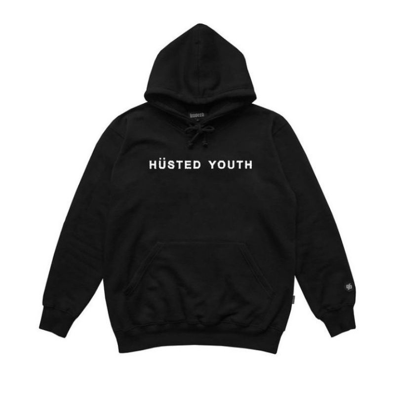Hoodie distro keren husted youth logo dengan varian warna hitam full katun flecee