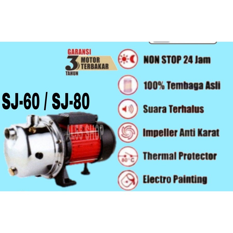 MAXPUMP SJ-60 Mesin Pompa Air Semi JET PUMP Thermal Protector Stainless Steel Sumur 220Volt 340Watt SEMI JET PUMP