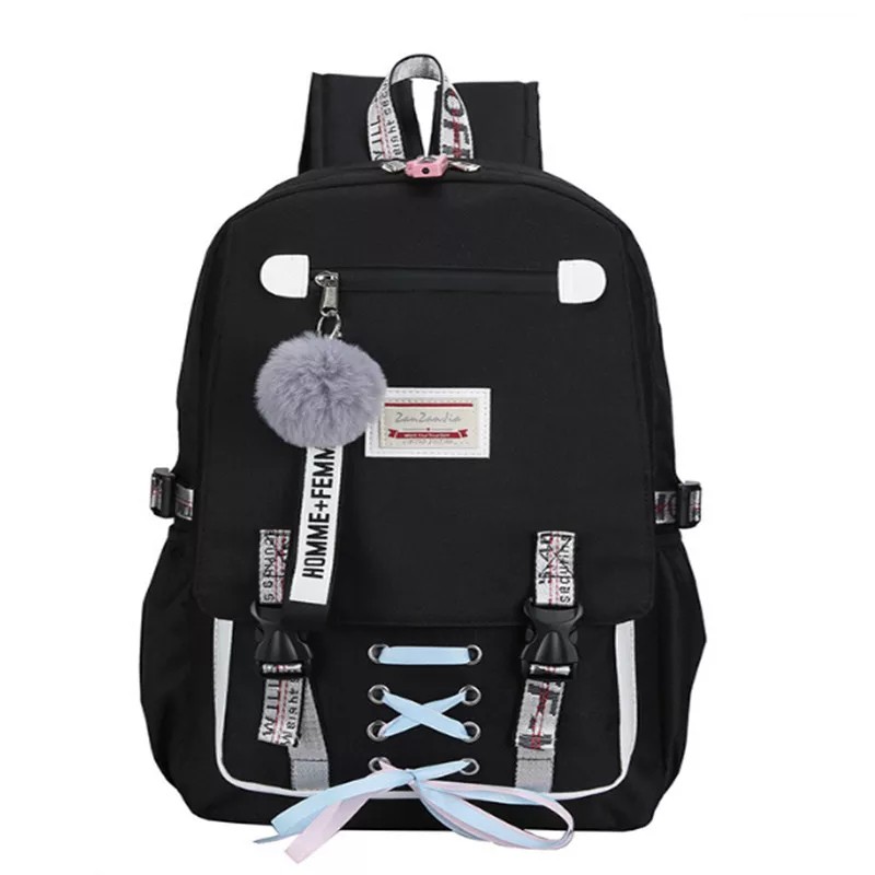 Tas Remaja Sekolah Ransel Untuk Anak Laki-laki Perempuan Utama Anak-anak Tas Kapasitas Besar-Hitam