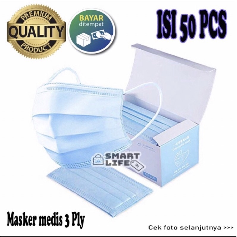 ISI 50 PCS MASKER MEDIS SEKALI PAKAI / masker 3ply / masker sekali pakai / mask / earloop / masker k
