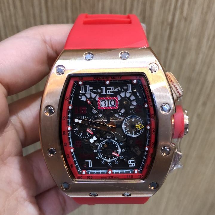 Best Seller Jam Tangan RM011 Rosegold Red Garansi 1th