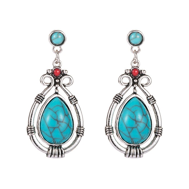 LRC Anting Tusuk Fashion Blue Ruby And Blue Turquoise Geometric Earrings D64175