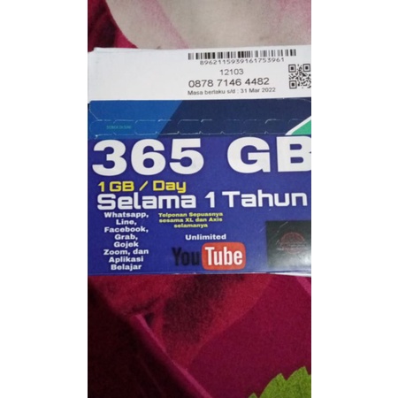 Perdana kartu XL 365gb setahun Nasional (unlimited youtobe 1gb hanya Jabodetabek)