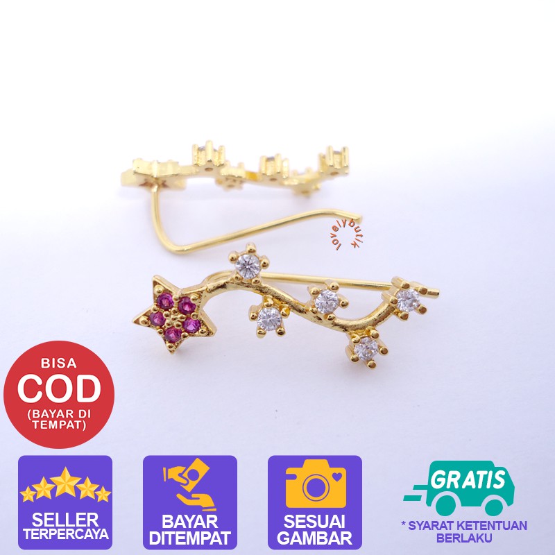 Lovelybutik Anting Xuping Emas Perhiasan Fashion Wanita Anting Wanita Korea Jepit Bunga Permata