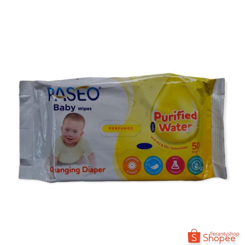 Tissue basah bayi paseo 50's / Paseo baby wipes warna kuning