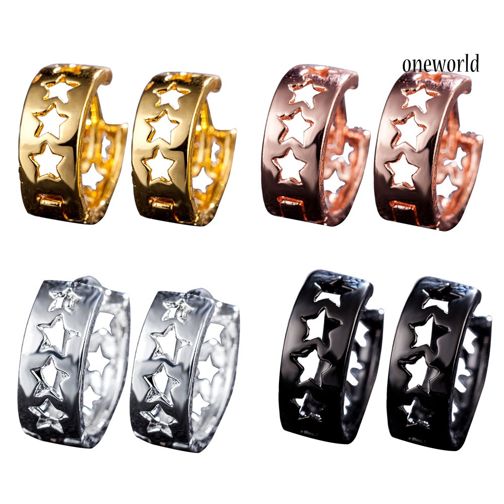 OW@ Ear Clips Wraps Cuffs Club Jewelry Women Chic Hollow Star Party Huggie Earrings