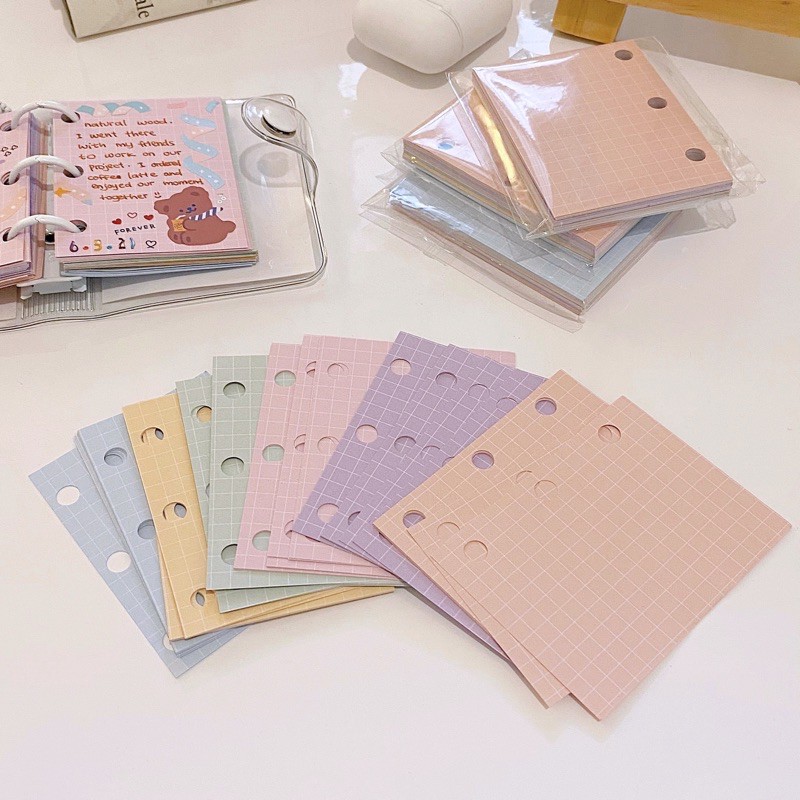 

SHINSDAY Mini Loose Leaf 3 Rings Grid Blank Dot Line Pastel Color