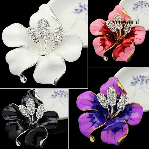 OW@ Bridal Wedding Jewelry Rhinestone Lily Flower Scarf Brooch Pin Lady Party Gift